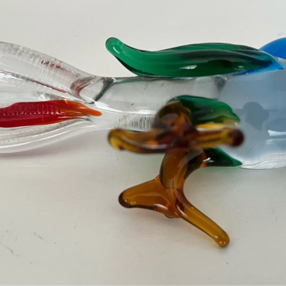 Colorful Glass Bird Figurine Blue/Red/Green/Brown FLAW: Tail tip roughness